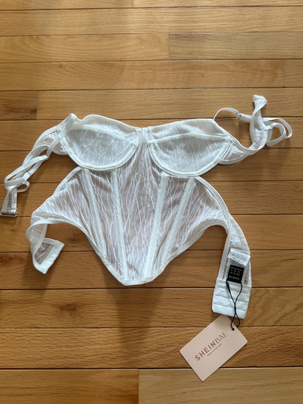 SHEIN corset White Lace High-Neck Bralette with Tie Straps
